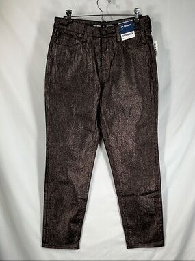 NWT Old Navy OG Straight High Rise Metallic Brown Jeans Shimmer Pants Size 4